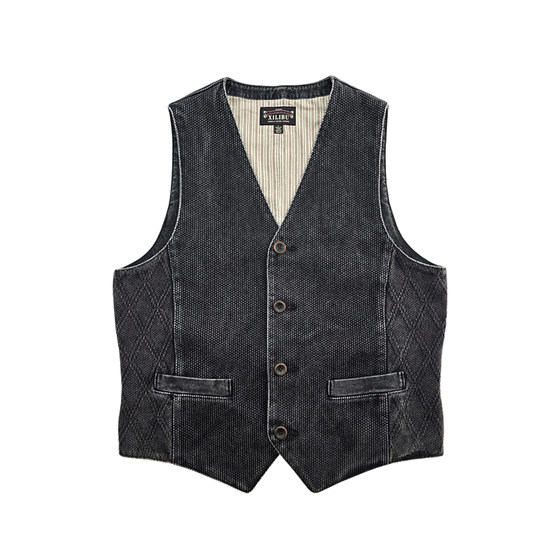 Silibu American retro heavy kendo vest vest men's western denim vest black dyed non-rrl