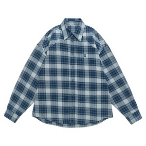 
GOGOSOON plaid shirt men's 2025 new spring and autumn American retro textured embroidered youth long-sleeved shirt