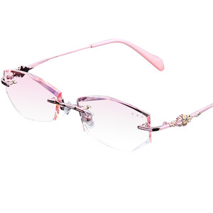 Diamond cut -edge glasses Female driving myopia frameless glasses framework Korean business diamonds overshitting light pure titanium mirror
