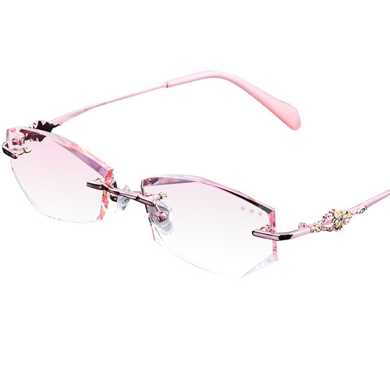 Diamond cut -edge glasses Female driving myopia frameless glasses framework Korean business diamonds overshitting light pure titanium mirror
