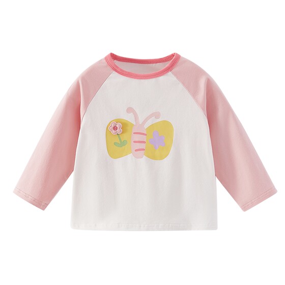 
[Anti-bacterial] Girls long-sleeved T-shirt children's tops spring thin fake two-piece boys' base shirt 5 baby spring clothes women