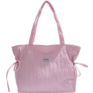 
Fashionable pleated tote 2025 women's large capacity nylon shoulder handbag casual simple student drawstring drawstring bag