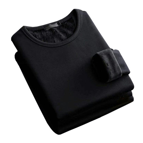 
Autumn and winter long-sleeved t-shirts, autumn clothes, men's velvet thickened bottoming shirts, warm inner clothes, outer wear warm clothes, white