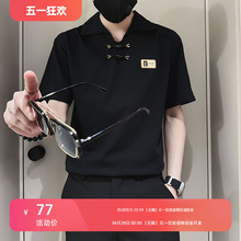 新中式短袖黑色t恤男夏季Polo衫