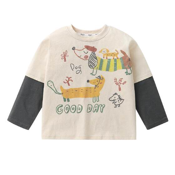 
Right European boys pure cotton long-sleeved T-shirt spring baby 2026 new children's fake two-piece bottoming shirt boy children's clothing