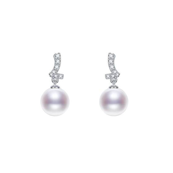 
Jingrun Pearl Shangyao Earrings 925 Silver Freshwater Pearl Earrings 9-10mm White Round Gift for Girlfriend
