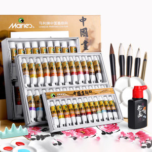 
Marley Chinese Painting Pigments Marley Chinese Painting Official Flagship Store Beginner Tool Set 12 Colors 24 Colors Ink Painting Supplies Full Set of Materials for Primary School Students Watercolor Pigments Marley Mary
