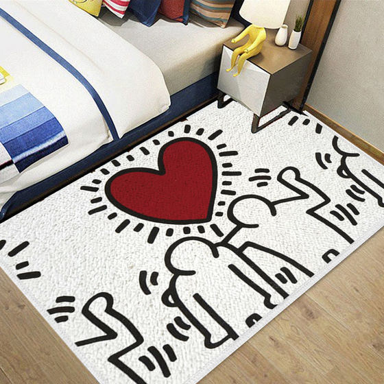 keith haring凯斯哈林联名插画仿羊绒硅藻泥地垫入户垫子门口脚垫