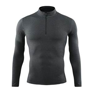 Stand-up collar sports T-shirt men's long-sleeved running training suit in autumn and winter high elastic tight basketball fitness clothes in winter
