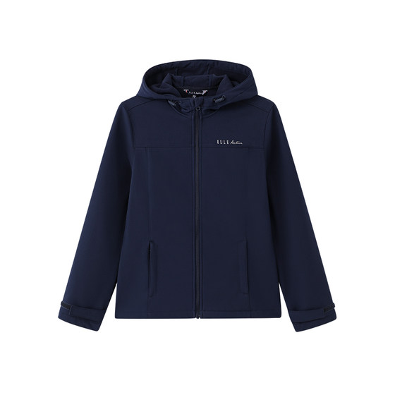 
ELLE ACTIVE Women's Sports Jacket Windproof Velvet Stand Collar Hooded Windbreaker Casual Simple Warm Jacket