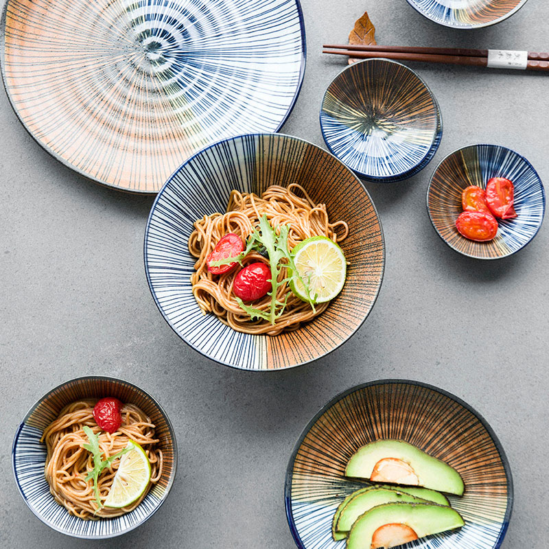 日式复古仿粗陶陶瓷碗盘碟家用饭碗汤碗盘子菜盘味碟创意个性餐具