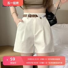 Korean version of minimalist wide leg shorts, women's straight leg casual pants