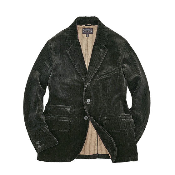 
Silibu American classic retro black corduroy suit heavy strip velvet casual blazer non-rrl