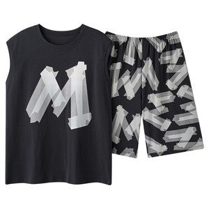 
Men's pajamas in summer pure cotton thin loose large size casual vest sleeveless shorts home clothing set for outside wear