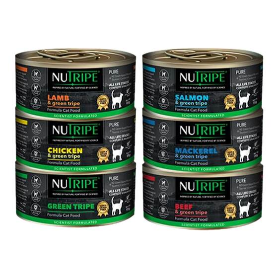
New Zealand's classic NUTRIPE canned cat, no glue, no grain, no phagostimulant, deer tripe added