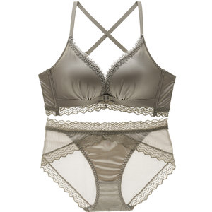 Women's underwear gathering small breasts flat chests special bra set for non-empty cups aa cups showing big sexy back bra front buckle
