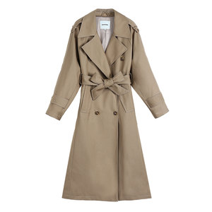 
pusumede row style classic silhouette lapel coat feminine waist mid-length windbreaker jacket
