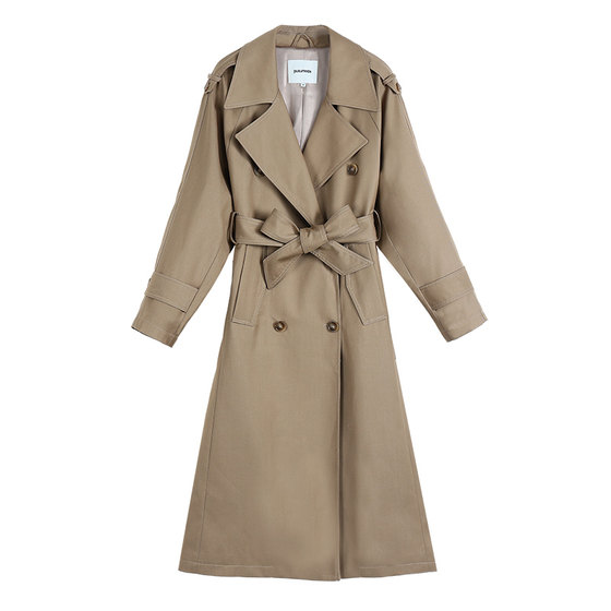 
pusumede row style classic silhouette lapel coat feminine waist mid-length windbreaker jacket