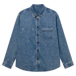 UNICAHOMME/American retro clean fit jacket loose top distressed raw cow denim shirt for men