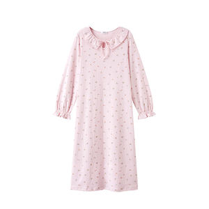 
[Baby Cotton] Maniform cotton lifestyle home nightgown with small floral ruffles, soft and skin-friendly cotton pajamas