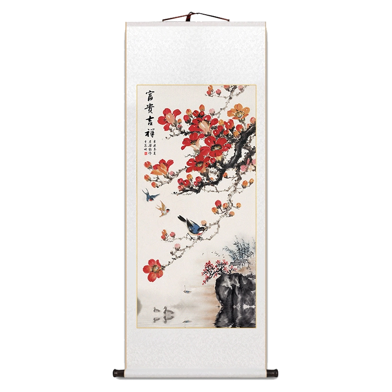 吕纪古典花鸟图桂菊山禽图馆藏卷轴画中式客厅装饰画书房茶室壁画