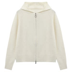 
Baijiahao hooded wool sweater jacket spring new women's gray loose lazy zipper casual sweater