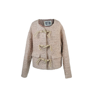 
COOLLINE Lin Zixi Soft Soufflé Hoop Horn Button Hooded Jacket Women's Short Coat