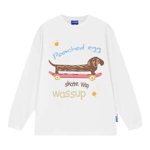 
WASSUP skateboard puppy heavy round neck long sleeve T-shirt for men and women the same spring and autumn loose versatile cotton top