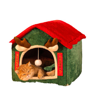
Christmas cat house winter warm thickened closed dog house cold-proof cat house plush tent sleeping nest winter autumn and winter