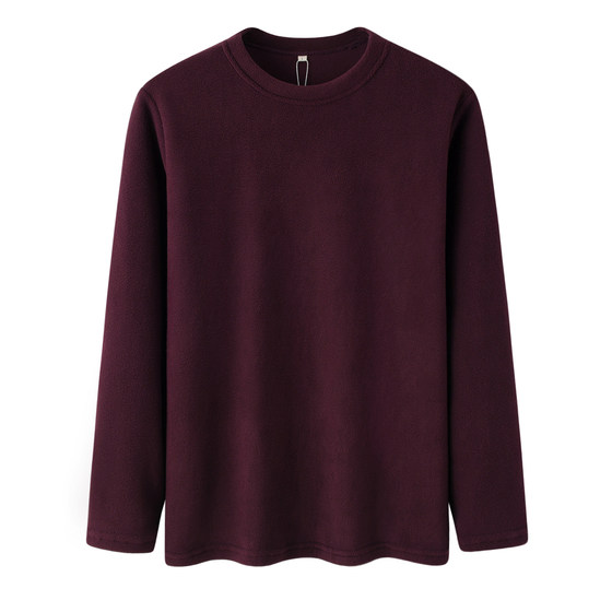 春冬装摇粒绒圆领T恤男加绒加厚保暖内搭打底衫双面绒上衣超大码