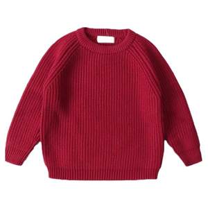 
Korean version of boy burgundy sweater baby thick needle round neck loose thickened sweater big child parent-child New Year couple