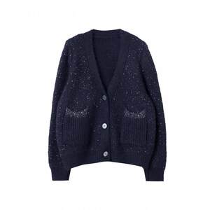 
Boucherie V-neck sequined knitted cardigan jacket 2026 spring Korean style small fragrance style lazy loose women's clothing