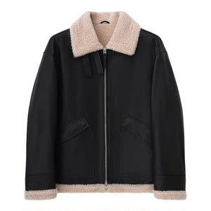 
Tom Cruise TANG [warm black] imported sheepskin shearling leather jacket 2025 autumn and winter new men's retro jacket