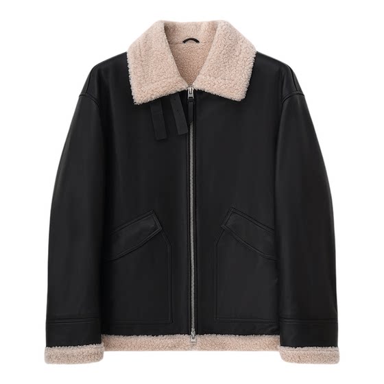 
Tom Cruise TANG [warm black] imported sheepskin shearling leather jacket 2025 autumn and winter new men's retro jacket
