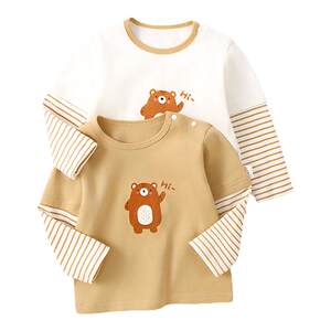 
Jingqi baby long-sleeved T-shirt spring clothes baby pure cotton clothes girl top base shirt boy children fake two pieces
