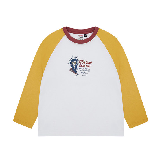 
VISION KIDS children's clothing for boys and girls in the same autumn and winter contrasting colors loose raglan pattern round neck long-sleeved T-shirt