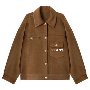 
KEIKO Barn style retro brown woolen coat for women 26 early spring old money style silhouette small short coat