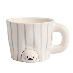 
CMYD original papa seal penguin mug hand-painted relief cute coffee water cup Valentine's Day gift