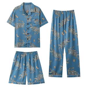 
Langsha Bingsi Pajamas Men's Three-Piece Set Summer Thin Short Sleeve Trousers High-end Men's Shorts Large Size Home Clothing