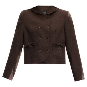 
[Ready Stock] Fragile Store Hazel Warm Butterfly Retro Brown Doll Collar Suit Bow Pleated Skirt Suit