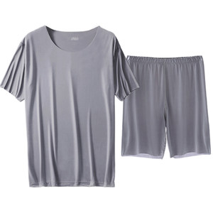 Men's ice silk without trace T -shirt shorts set elastic sports speed dry clothes round neck casual pajamas thin home service