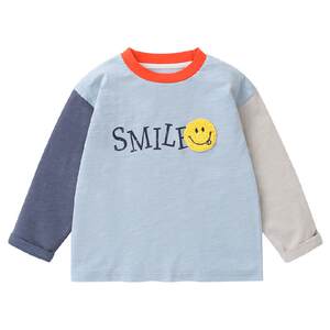 
Right European children's bottoming shirt pure cotton spring and autumn new children's clothing fashionable boys' long-sleeved T-shirt color-blocked sleeves girls' inner wear
