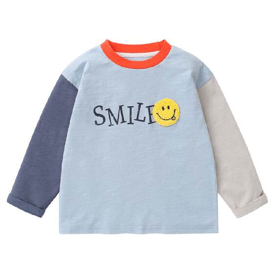 
Right European children's bottoming shirt pure cotton spring and autumn new children's clothing fashionable boys' long-sleeved T-shirt color-blocked sleeves girls' inner wear
