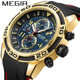 MEGIR 스위스 브랜드 이름 선물 남자 친구 학생 쿼츠 남성용 달력 시계 실리콘 스포츠 방수
