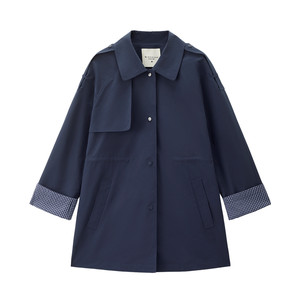 
Designer Giordano windproof jacket women's spliced ​​plaid sleeve lapel mid-length windbreaker 18375703