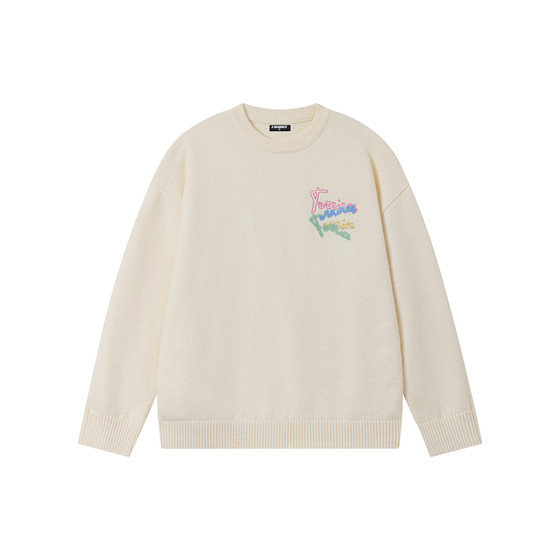 
FORNINES color word embroidered sweater for men and women couples knitted sweater autumn and winter long-sleeved bottoming shirt loose sweater