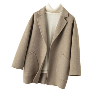 Cocoon-shaped double-sided cashmere coat for women's short high-end autumn and winter Korean new small loose wide version of woolen jacket
