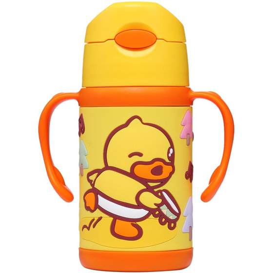 
Little yellow duck baby thermos cup 1 to 3 years old milk cup anti-fall straw cup baby water cup kindergarten learning cup