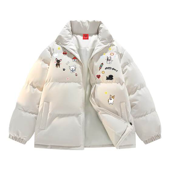 
Charles Heart Children's Fun Printed Stand Collar Cotton Jacket Men's Winter Thickened Warm Bread Jacket Cotton Coat Couple Jacket