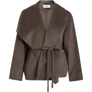 
QS Guoxi 2025 winter new solid color Barn style short large lapel double-sided woolen coat with belt loose jacket